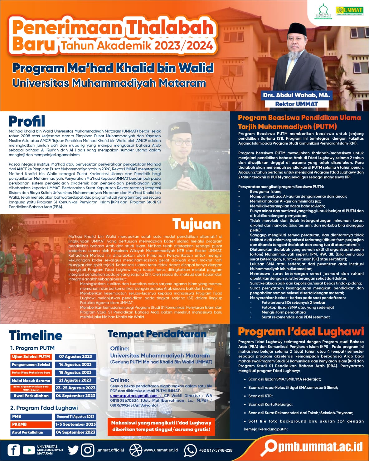Penerimaan Thalabah Baru Program Ma’had Khalid bin Walid UMMAT T.A 2023/2024
